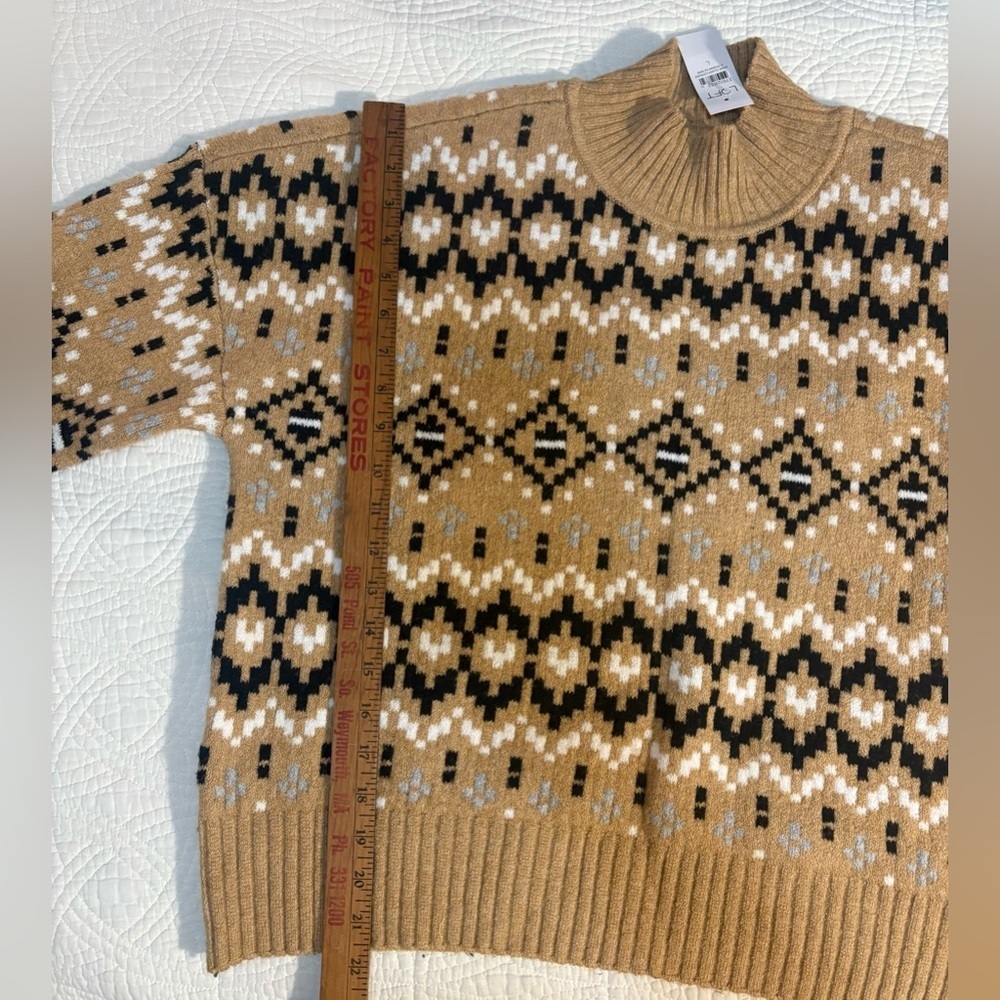 LOFT Tan and Black Patterned Turtleneck Sweater - Picture 6 of 8